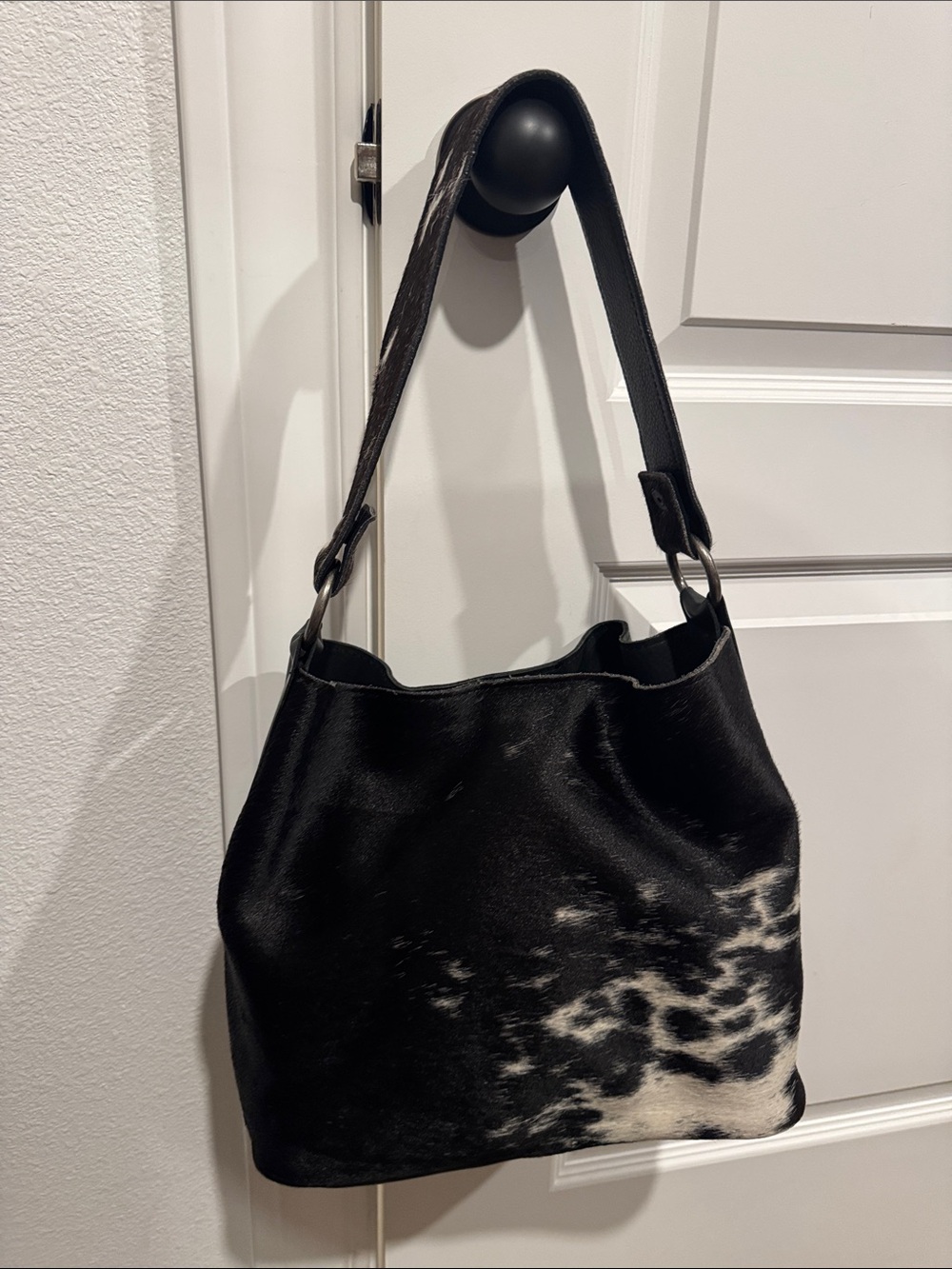 Two Bar West Black and White Cowhide Shoulder Bag - Women